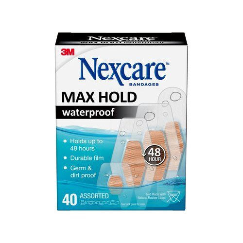 3M Nexcare Max Hold Waterproof Bandage, Assorted, 40 Count (MHW-40)