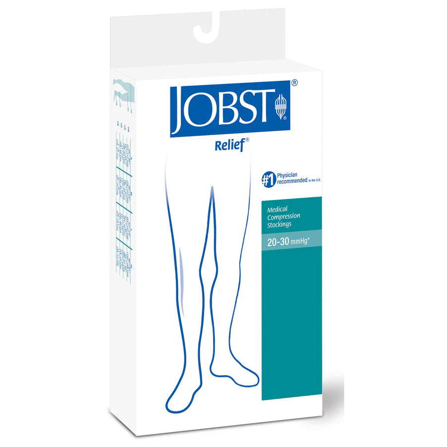 BSN Jobst Relief Knee-High Firm Medical Compression Stockings, Large, Silky Beige, Open Toe, Unisex (114627)