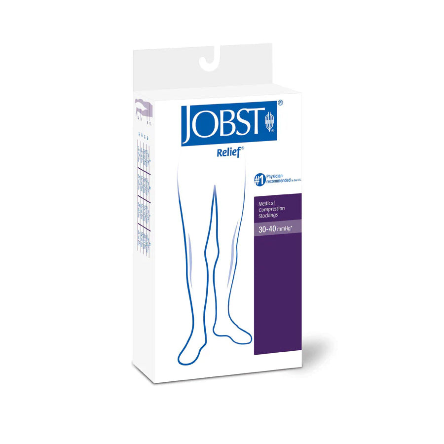 BSN Jobst Relief Knee-High Extra Firm Medical Compression Stockings, Medium, Silky Beige, Open Toe, Unisex (114636)