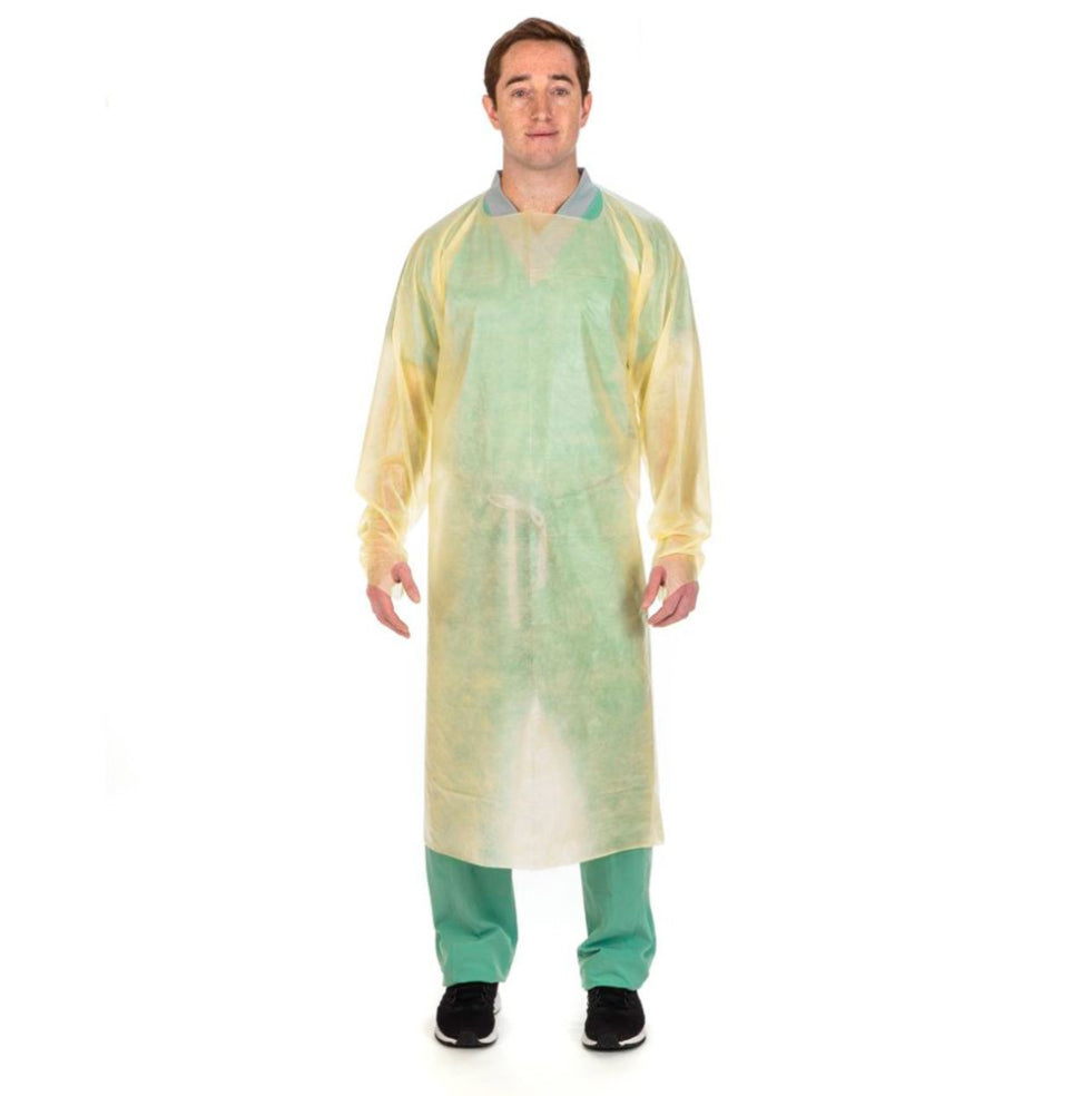 Cardinal Health Over-The-Head Poly-Coated Protective Gown, Universal, Yellow (7211PG)