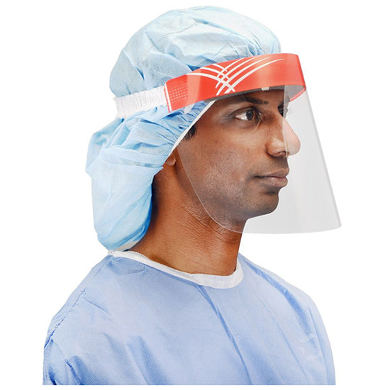 Cardinal Health Secure-Gard Anti-Fog Facial Shield with Foam Headband, Full Length, Red (F1SHIELD50)