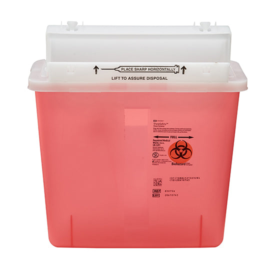 Cardinal Health SharpStar In-Room Sharps Container Counter Balanced Lid, 5 Quart, Transparent Red (8507SA)