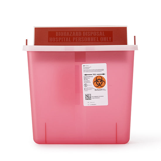 Cardinal Health In-Room Sharps Container with Mailbox-Style Lidm 5 Quart, Transparent Red (85131)