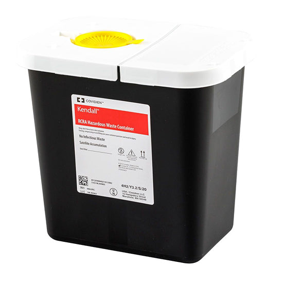 Cardinal Health SharpSafety RCRA Hazardous Waste Container Hinged Lid with Snap Cap, Black, 2 Gallon (8602RC)