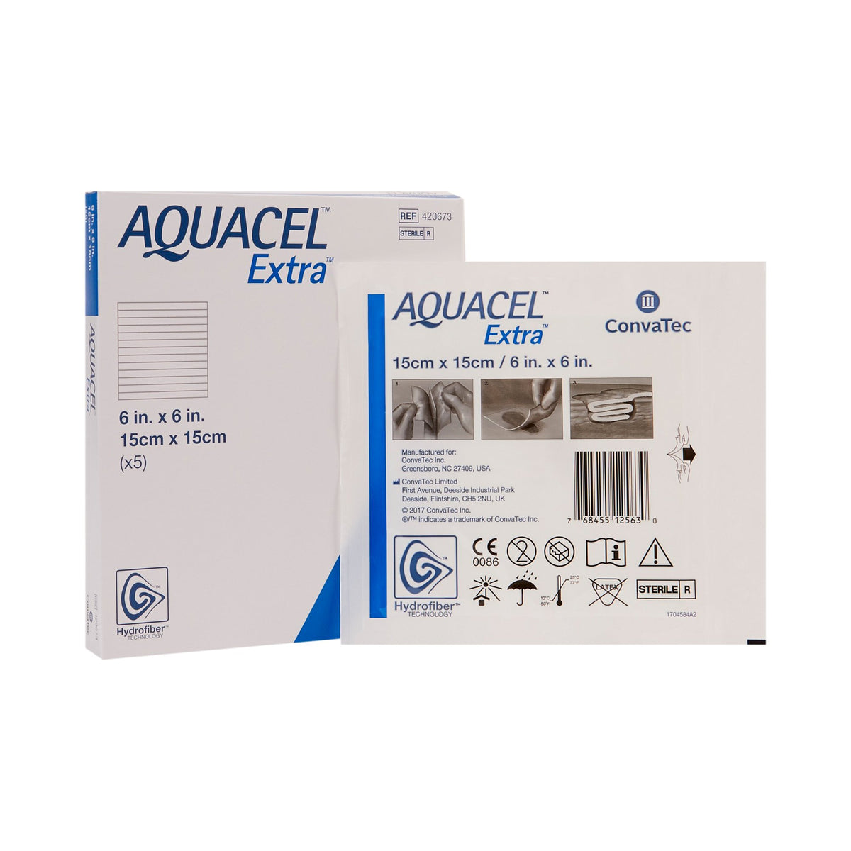 Convatec AQUACEL EXTRA Hydrofiber dressing, 6" x 6" (420673) - Box of 5 each