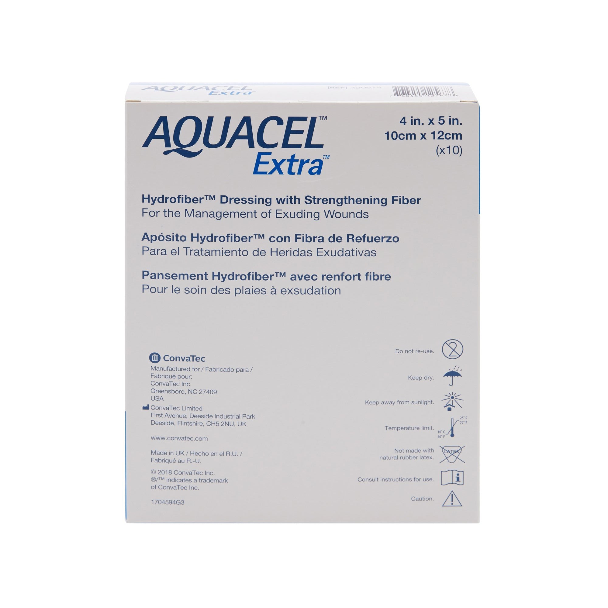 Convatec AQUACEL EXTRA Hydrofiber dressing, 4" x 5" (420674) - Box of 10 each