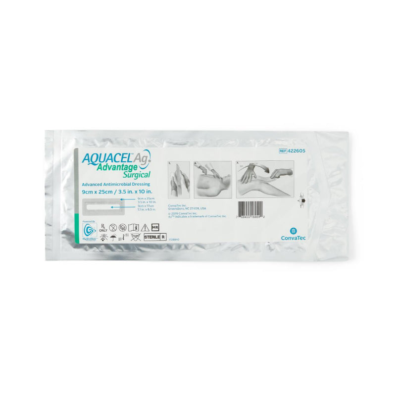 Convatec Aquacel Ag Advantage Surgical Advanced Antimicrobial Dressing With Silver, 3.5" x 10" (422605)