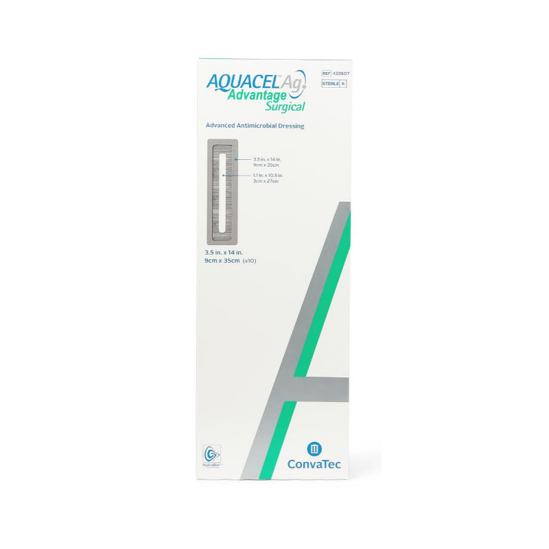 Convatec Aquacel Ag Advantage Surgical Advanced Antimicrobial Dressing With Silver, 3.5" x 14" (422607)