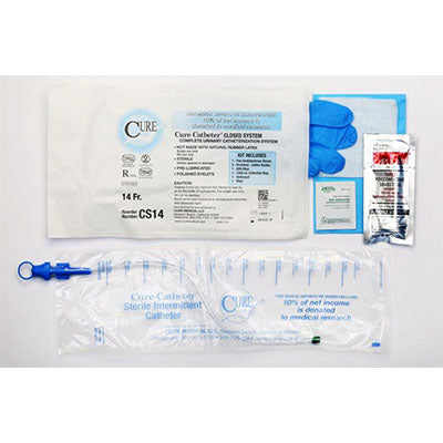 Cure Catheter Unisex Closed System Kit 14Fr, Coude Tip (CS14C)