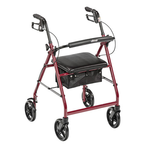 Drive Medical Aluminum Rollator with 7.5 inch Wheels, Red, (R728RD)