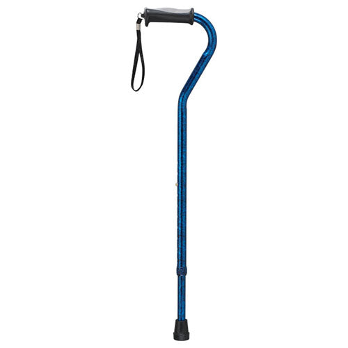 Drive Medical Aluminum Offset Cane with Gel Grip, Height Adjustable, Blue Crackle, (RTL10372BC)