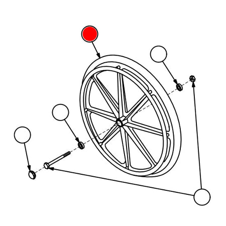 Replacement Rear Wheel, for the Everest & Jennings Rehab Shower Commode (90-011B1J). Replacement rear wheel for commode wheelchair.