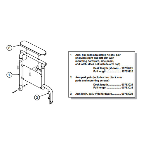 Replacement Arm, Flip-back Adjustable-Height, for Everest & Jennings Traveler L4 Wheelchair Parts (90763225)