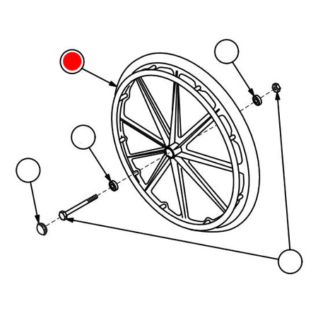 Replacement Rear wheel with handrim, 24" x 1", for Everest & Jennings Advantage Recliner, Wheelchair Parts (90763550)