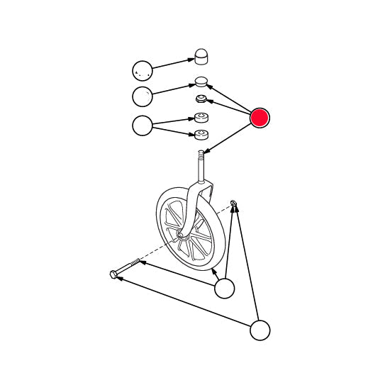 Replacement Caster Fork, Stem Nut and Dust Cap, for  Everest and Jennings Advantage Recliner 16" x 17", 18" x 17", and 20" x 17" , Wheelchair Parts (90763562)