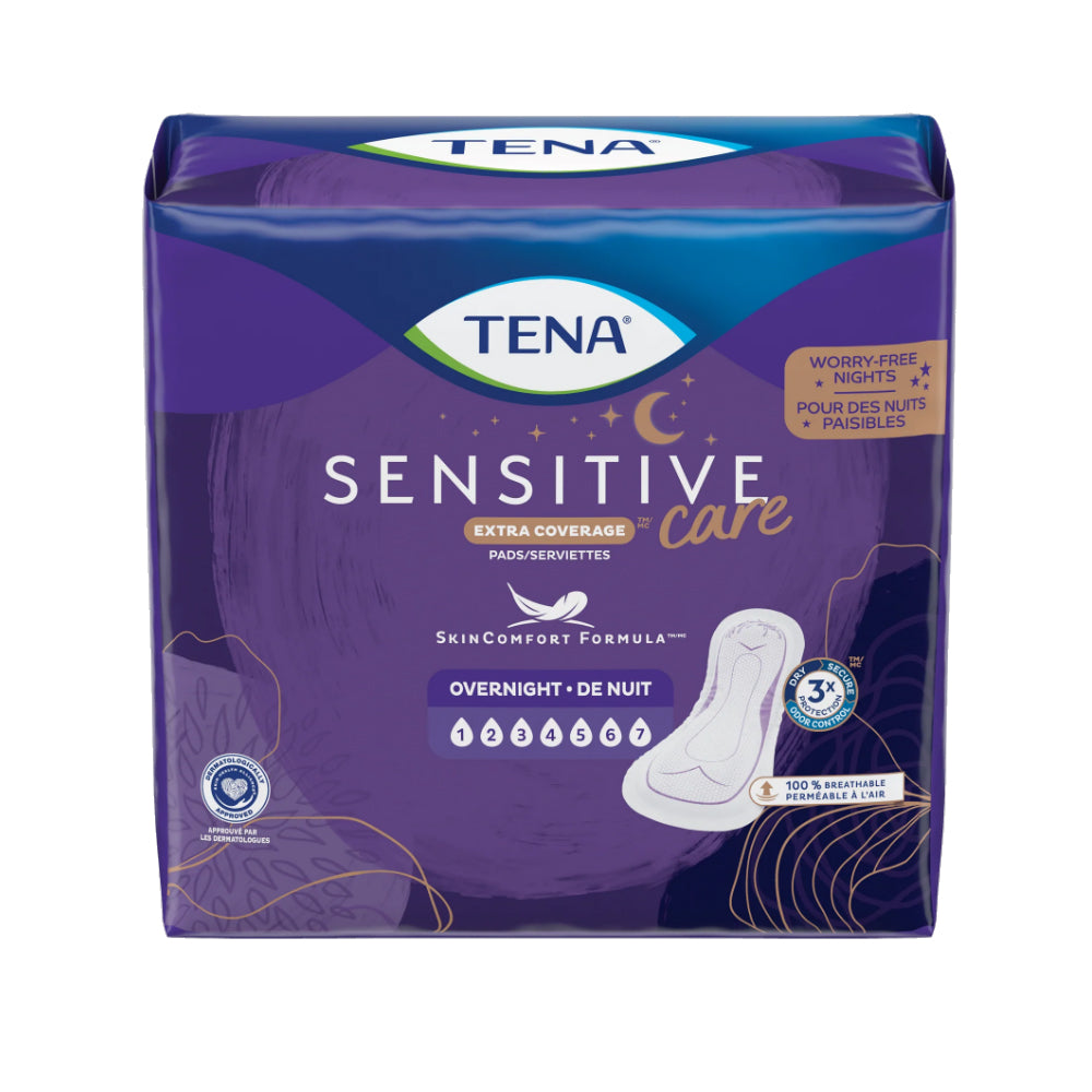 Essity TENA Sensitive Care Extra Coverage Overnight Pads, Long (54282)