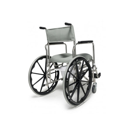 Everest & Jennings Rehab Shower Commode 19" Hi-Back Wide w/ 24" Rear Wheel Wheelchair (12023110) - Rear Side View