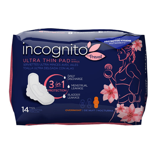 First Quality Incognito by Prevail, 3-IN-1 Feminine Pad, Overnight Ultra Thin Pad (PVH-414)