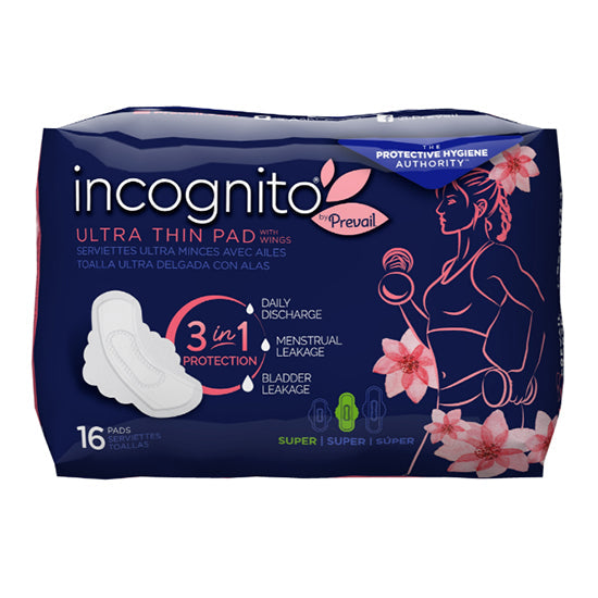First Quality Incognito by Prevail, 3-IN-1 Feminine Pad, Super Ultra Thin Pad (PVH-416)
