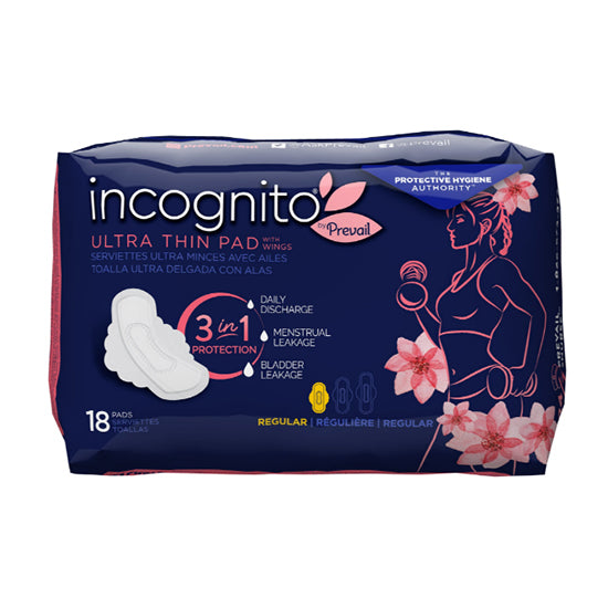 First Quality Incognito by Prevail, 3-IN-1 Feminine Pad, Regular Ultra Thin Pad (PVH-418)