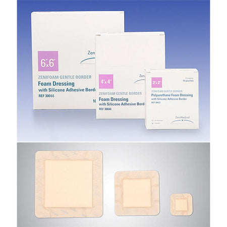 ZeniMedical ZeniFoam Gentle Border Polyurethane Foam Dressing, 6" x 6" (30066)