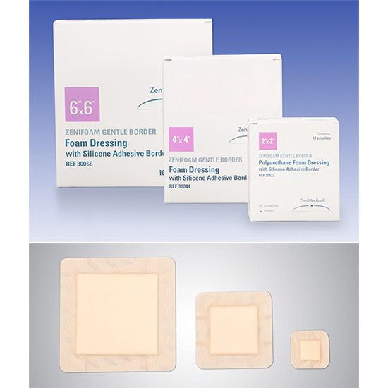 ZeniMedical ZeniFoam Gentle Border Polyurethane Foam Dressing, 2" x 2" (30022)