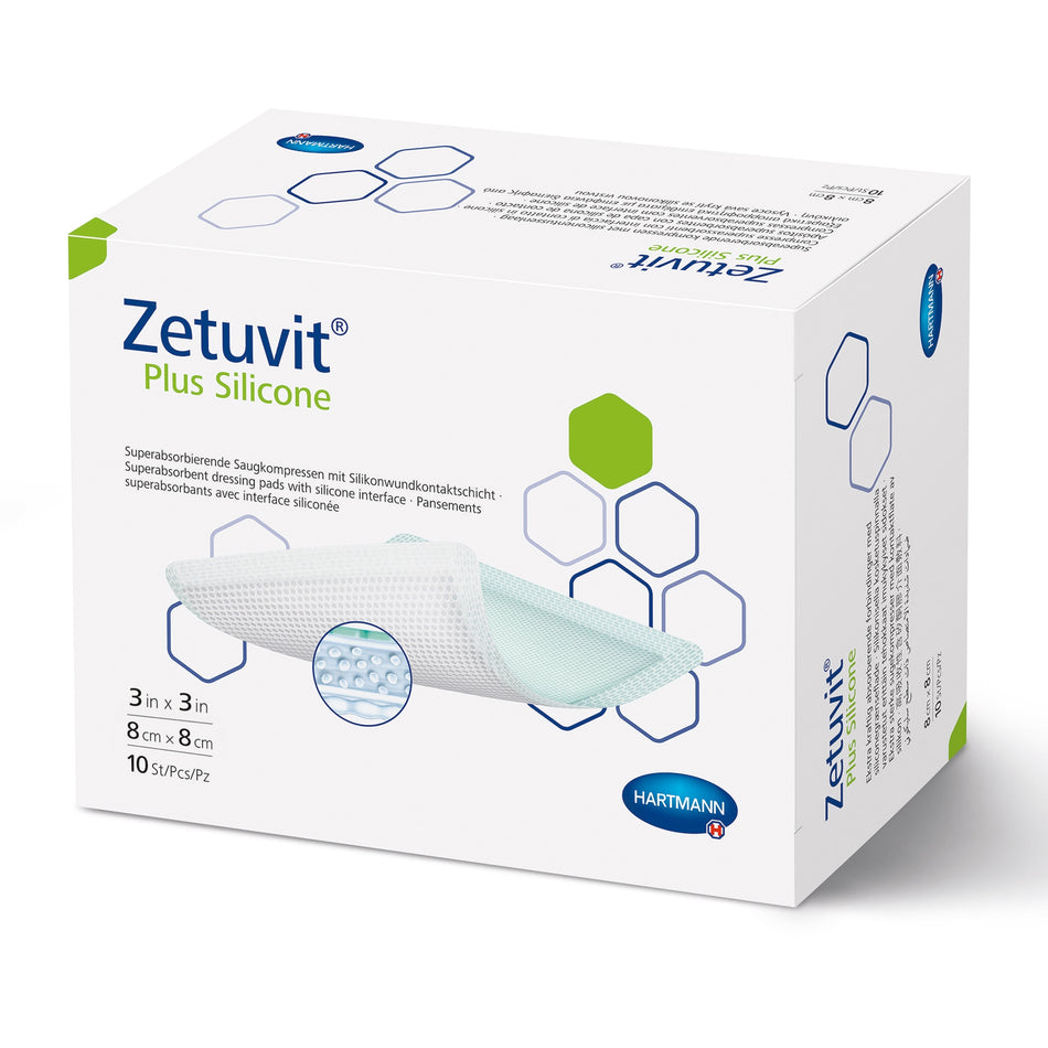 Hartmann Conco Zetuvit Plus Silicone Non-Border Superabsorbent Dressing, 3" x 3" (413811) - Box