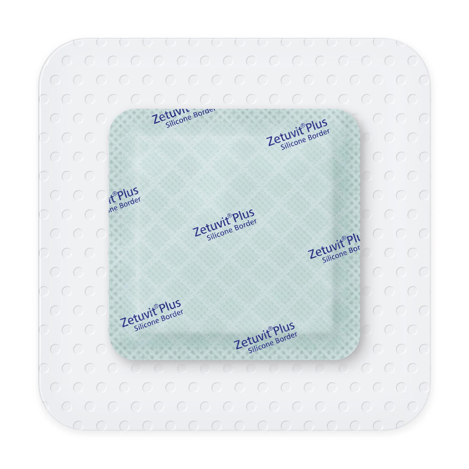 Hartmann Conco Zetuvit Plus Silicone Border Superabsorbent SAP Dressing with Silicone Adhesive, 4" x 4" (413901)