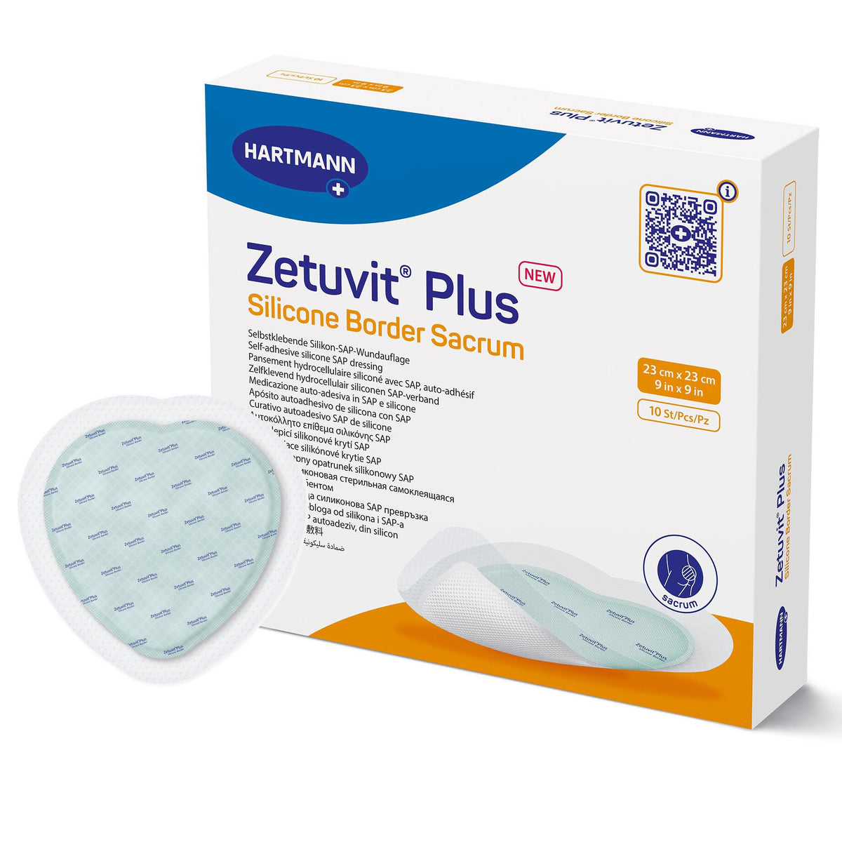 Hartmann Conco Zetuvit Plus Silicone Border Sacral SAP Dressing with Silicone Adhesive, 9" x 9" (413907) - Box