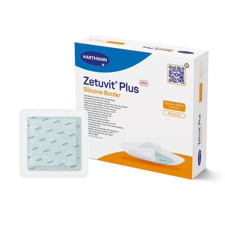 Hartmann Conco Zetuvit Plus Silicone Border Superabsorbent SAP Dressing with Silicone Adhesive, 7" x 7" (413924) - Box