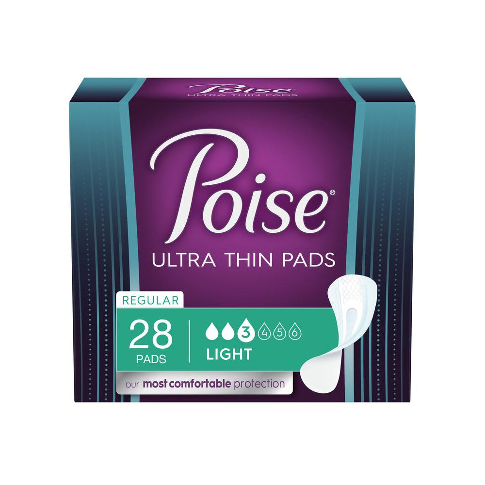 Kimberly Clark Poise Ultra Thin Incontinence Pads, Light Absorbency, Regular Length, 9.45" Long (51393)