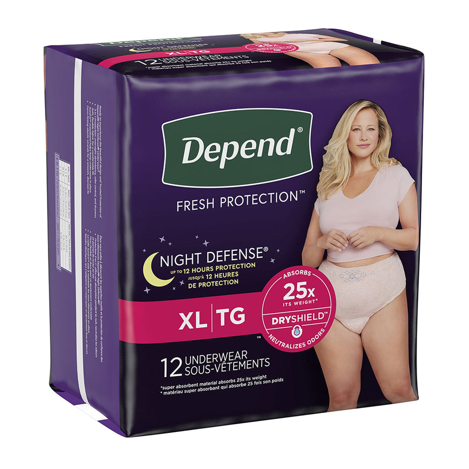 Kimberly Clark Depend Night Defense, Overnight Underwear, Blush, X-Large (55154)