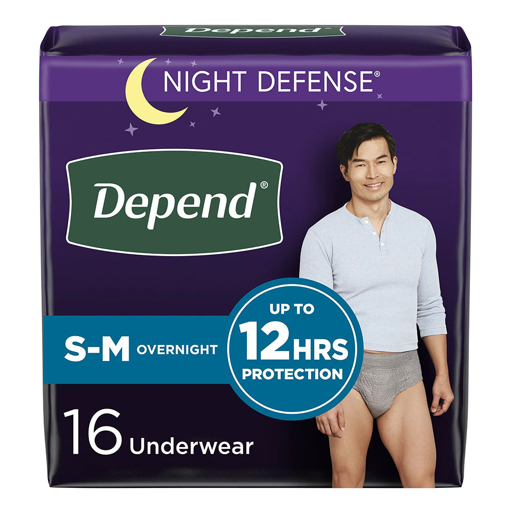 Kimberly Clark Depend Night Defense, Overnight Underwear, Grey, Male, Small/Medium (55156)