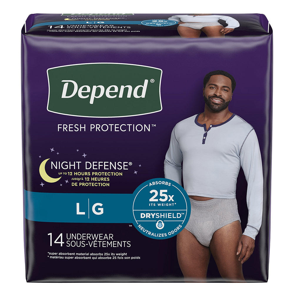 Kimberly Clark Depend Night Defense, Overnight Underwear, Grey, Male, Large (55157)