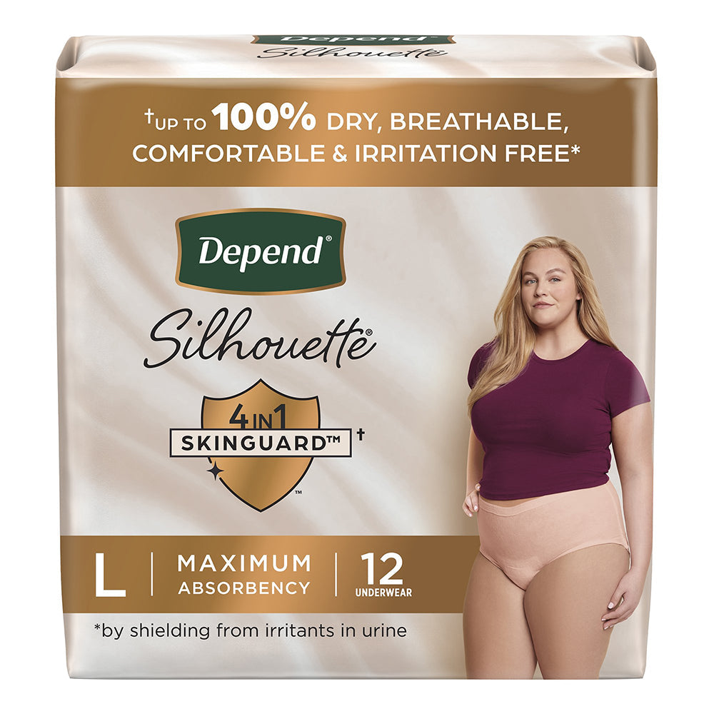 Kimberly Clark Depend Silhouette Max Abs Women's Skinguard Underwear, Pink, Female Large (55424)