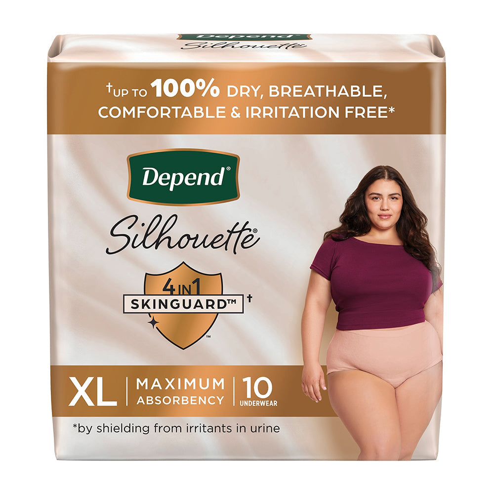 Kimberly Clark Depend Silhouette Max Abs Women's Skinguard Underwear, Pink, Female X-Large (55425)