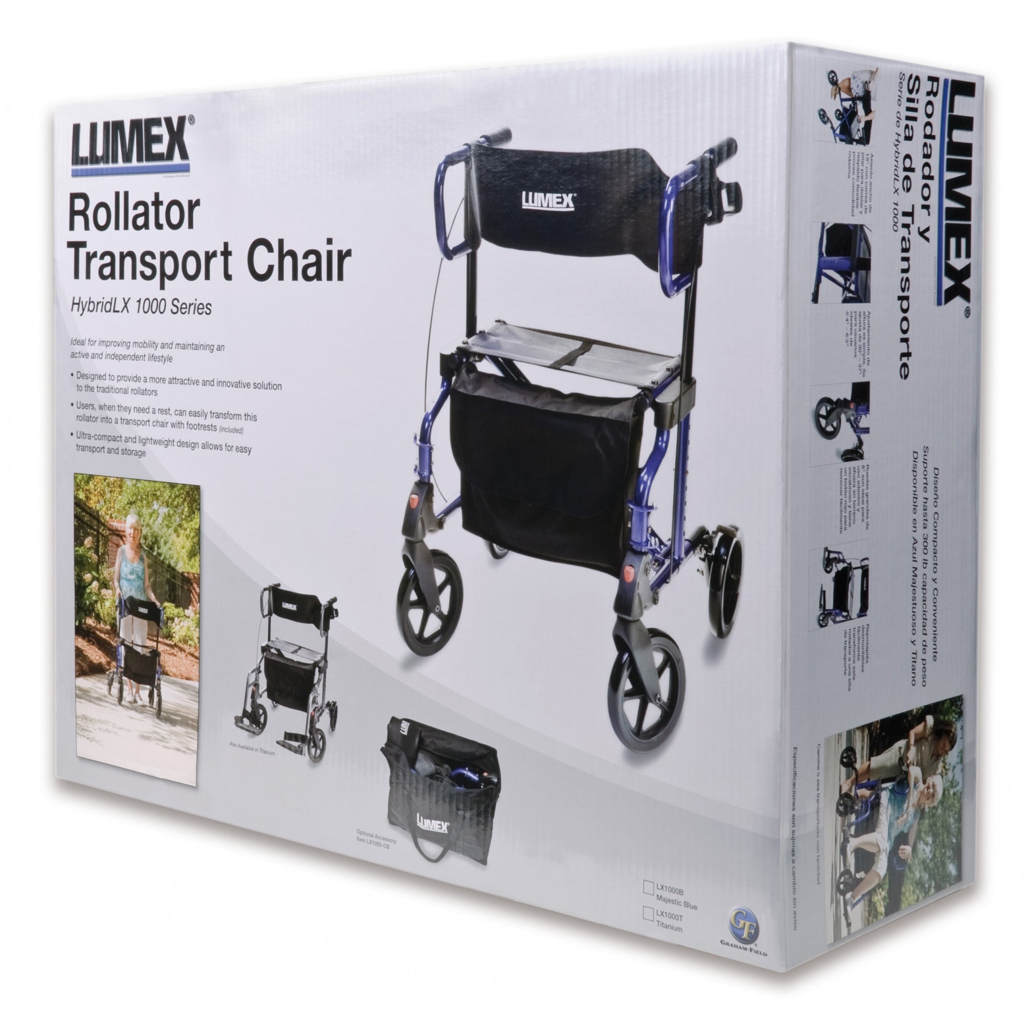 Lumex Hybrid LX Rollator Transport Chair in Majestic Blue - Retail Box