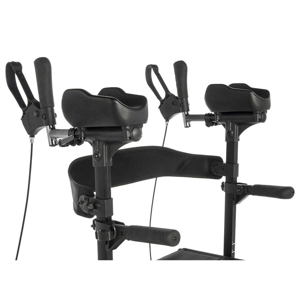 Lumex Gaitster Forearm Rollator in Graphite - Close up of arm pads and brake