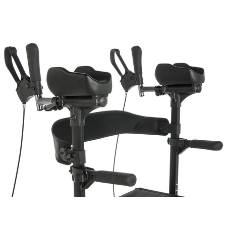 Lumex Gaitster Forearm Rollator in Graphite - Close up of arm pads and brake