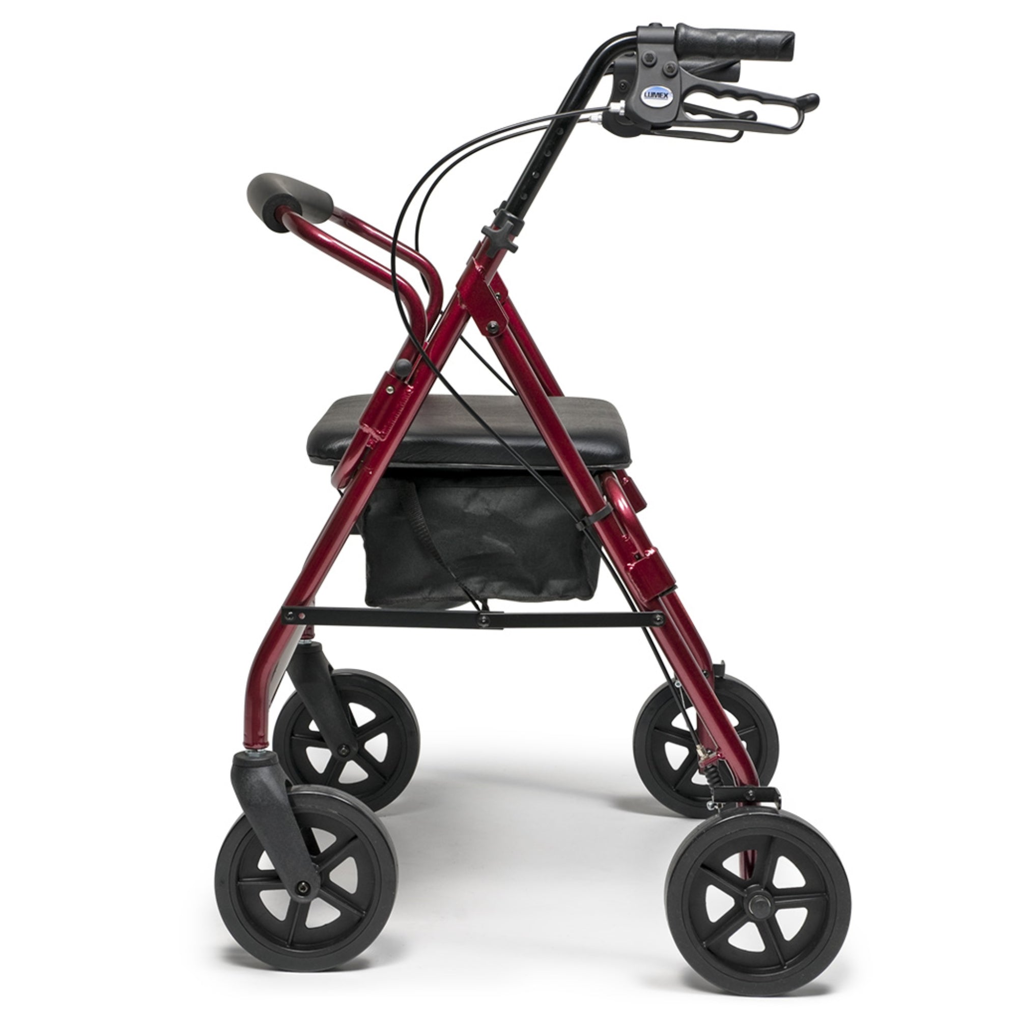 Lumex Walkabout Four-Wheel Imperial Bariatric Walker in Burgundy, Side View