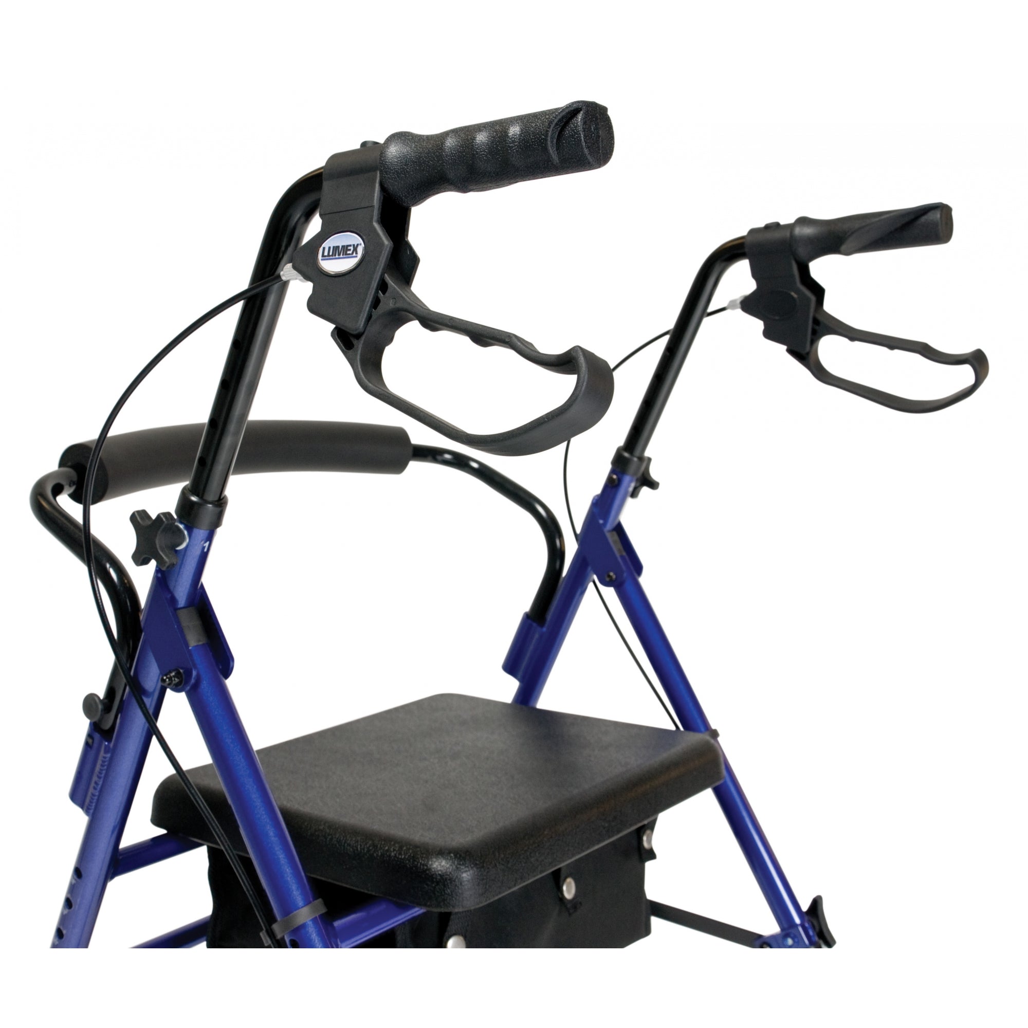 Lumex Set n Go Height Adjustable Rollator / Walker in Blue - Handle and Seat View