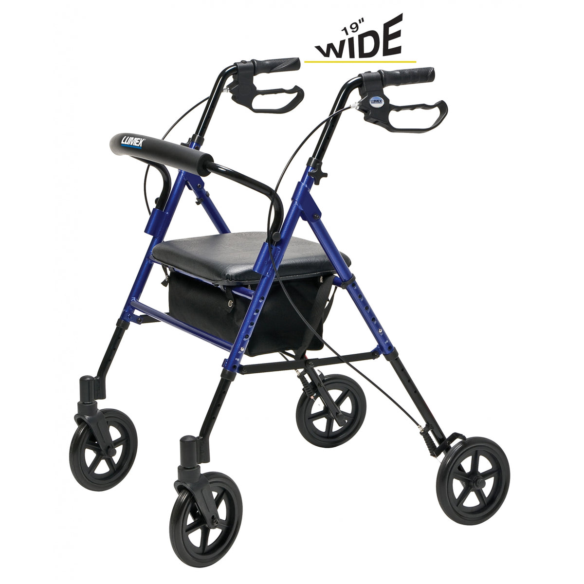 Lumex Set n Go Wide Height Adjustable Rollator / Walker in Blue - Wide View