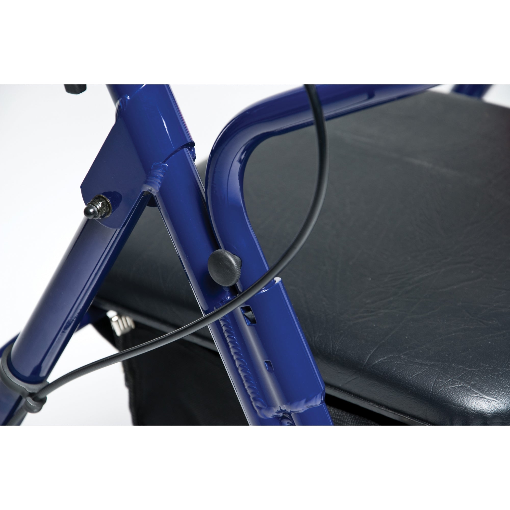 Lumex Walkabout Basic Four-Wheel Rollator Walker in Blue - Close up of backbar