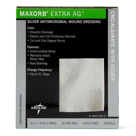 Medline Maxorb Extra Ag+ CMC / Alginate Dressing, 4" x 4.75" (MSC9445EP)