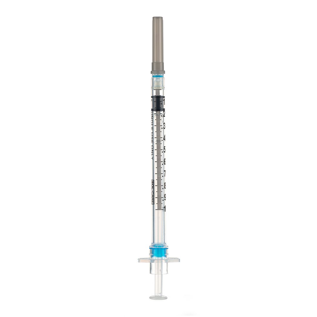 Sol Millennium SOL-CARE 1ml TB Safety Syringe w/Fixed Needle 22G x 1 1/2" (100040IM)