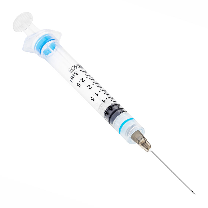 Sol Millennium SOL-CARE 3ml Luer Lock Safety Syringe w/Exch Needle 22G x 1 1/2" (100076IM)