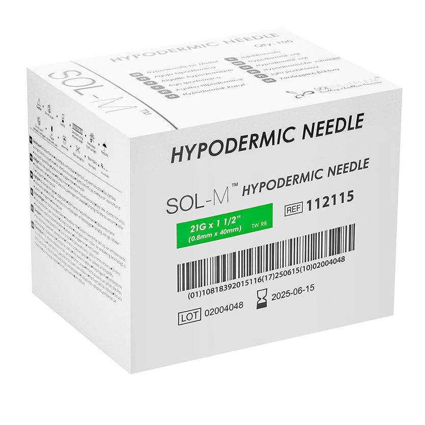 Sol Millennium SOL-M Hypodermic Needle 21G x 1 1/2" (112115) - Box