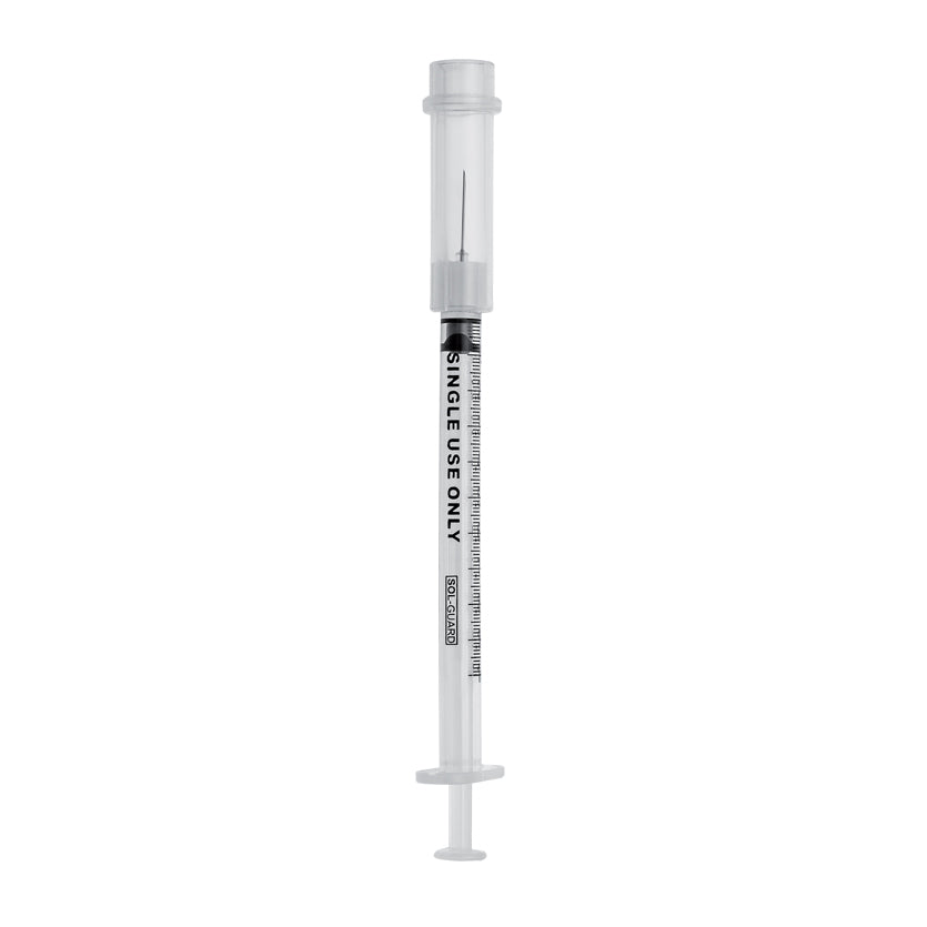 Sol Millennium SOL-GUARD 1ml TB Safety Syringe w/Fixed Needle 25G x 5/8" (200018SG)