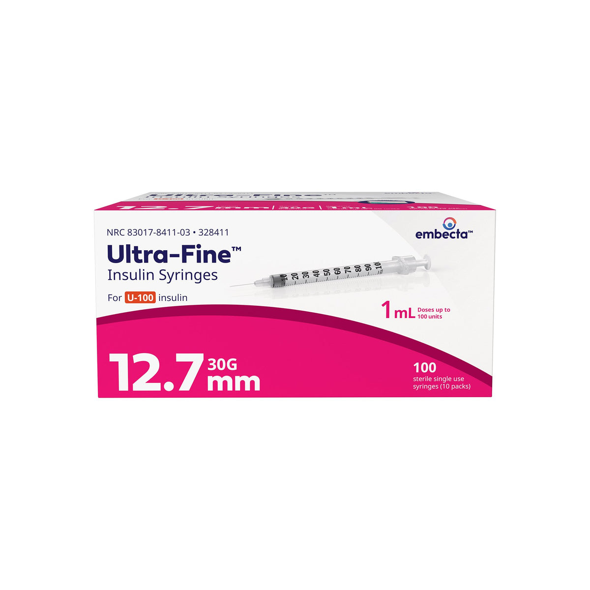 BD/Embecta Insulin Syringes with the BD Ultra-Fine Needle, 30G x 1/2" (328411)