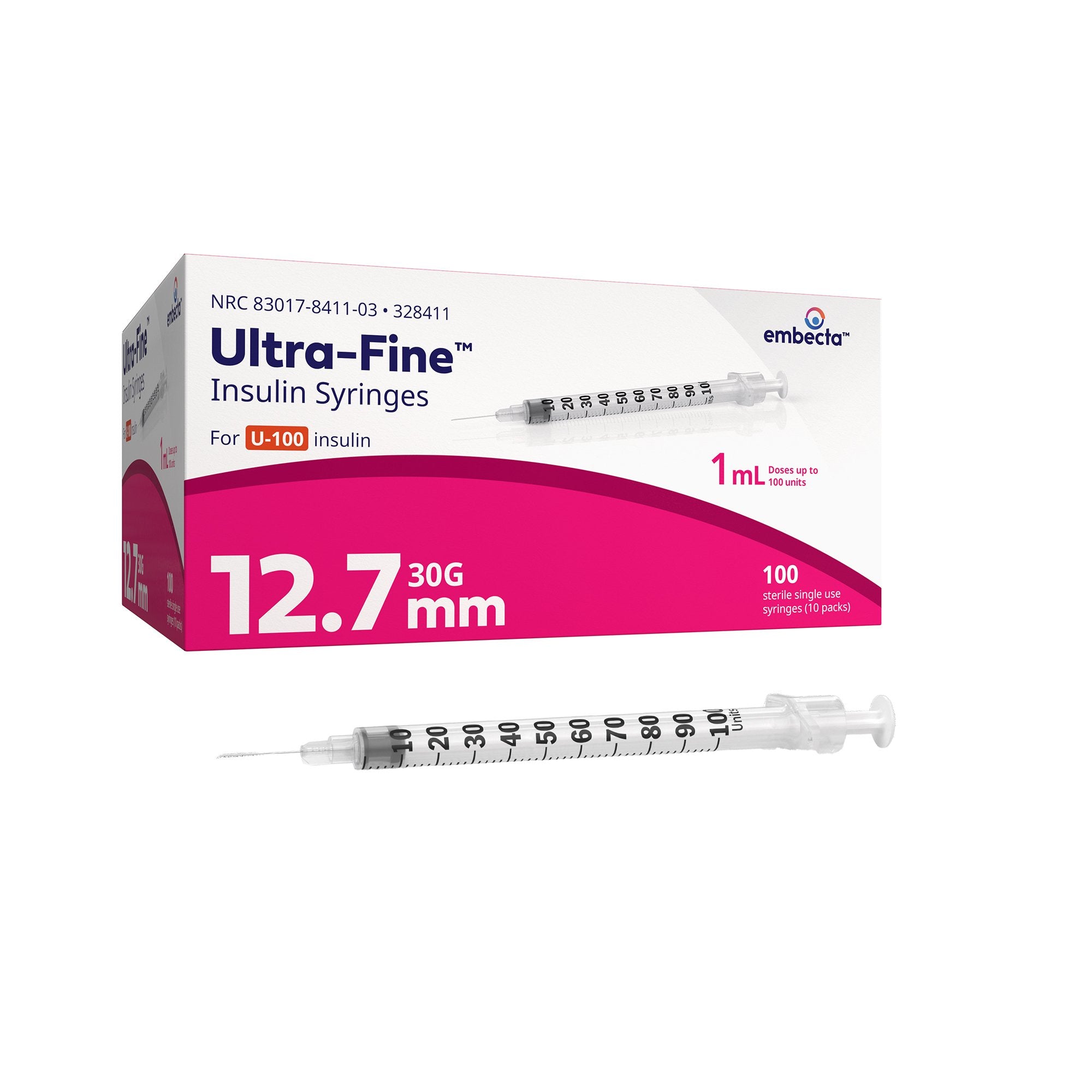 BD/Embecta Insulin Syringes with the BD Ultra-Fine Needle, 30G x 1/2" (328411)